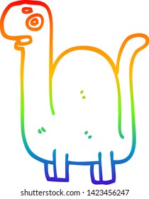 rainbow gradient line drawing of a cartoon prehistoric dinosaur