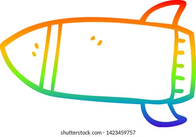 dibujo de una línea de gradiente de arco iris de un cohete de dibujos animados