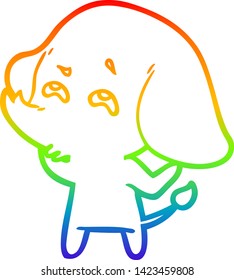 dibujo de una línea de gradiente de arco iris de un elefante de dibujos animados recordando