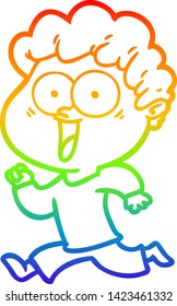 dibujo de una línea de gradiente de arco iris de un hombre feliz con dibujos animados