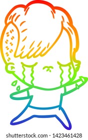 dibujo de una chica llorando con un degradado de arco iris