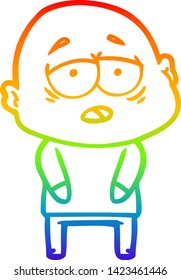 rainbow gradient line drawing of a cartoon tired bald man