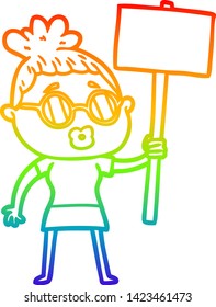 dibujo de una manifestante de caricatura con anteojos