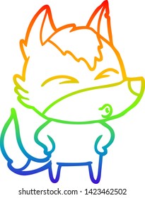 rainbow gradient line drawing of a cartoon wolf whistling