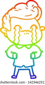 desenho de linha de gradiente do arco-íris de um homem de desenho animado chorando
