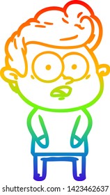 rainbow gradient line drawing of a cartoon staring man
