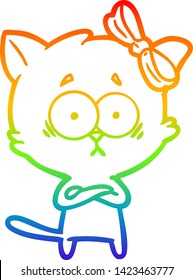 rainbow gradient line drawing of a cartoon cat