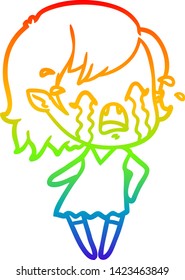 dibujo de la línea de gradiente del arco iris de una chica vampiro que llora una caricatura