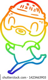 dibujo de una línea de degradado de arco iris de un hombre barbudo de dibujos animados