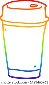 rainbow gradient line drawing of a cartoon coffee cup