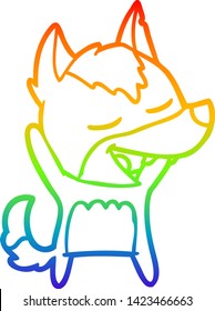 rainbow gradient line drawing of a cartoon wolf laughing