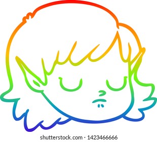 rainbow gradient line drawing of a cartoon elf girl