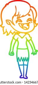 rainbow gradient line drawing of a cartoon laughing vampire girl