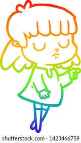 rainbow gradient line drawing of a cartoon indifferent woman