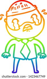 dibujo de una línea de degradado de arco iris de un hombre barbudo de dibujos animados llorando