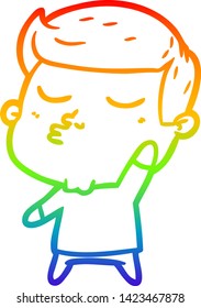 rainbow gradient line drawing of a cartoon model guy pouting