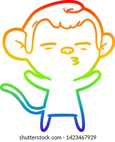 rainbow gradient line drawing of a cartoon suspicious monkey