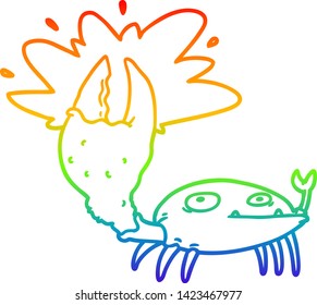 rainbow gradient line drawing of a cartoon crab with big claw