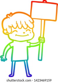 rainbow gradient line drawing of a cartoon happy boy