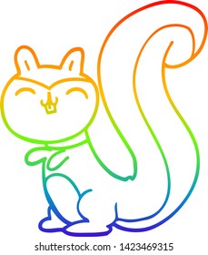 rainbow gradient line drawing of a cartoon happy squirrel