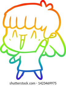dibujo de una niña feliz con gradiente de arco iris