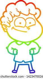 dibujo de una línea de gradiente de arco iris de un hombre feliz con dibujos animados