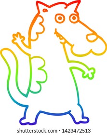 dibujo de línea de gradiente de arco iris de un perro de dibujos animados ondeando