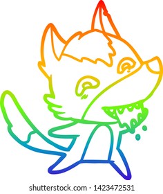 rainbow gradient line drawing of a cartoon hungry wolf
