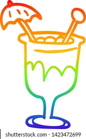 desenho de linha de gradiente do arco-íris de um coquetel tropical de desenhos animados