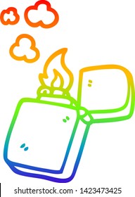 dibujo de línea de gradiente de arco iris de un encendedor de oro de dibujos animados