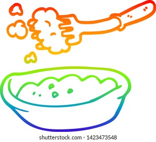 dibujo de línea de gradiente de arco iris de un tazón de caricatura de comida
