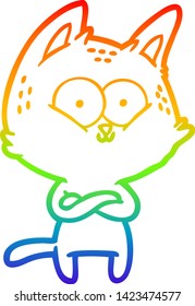 dibujo de una línea de gradiente de arco iris de un gato de dibujos animados