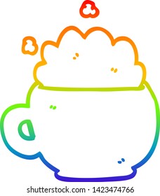 rainbow gradient line drawing of a cartoon foaming latte