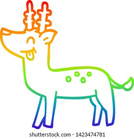 dibujo de una línea de gradiente de arco iris de un venado feliz de dibujos animados