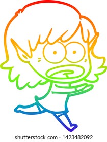 dibujo de la línea de gradiente del arcoiris de una niña elfo sorprendida