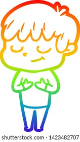 dibujo de una línea de gradiente de arco iris de un niño feliz con dibujos animados