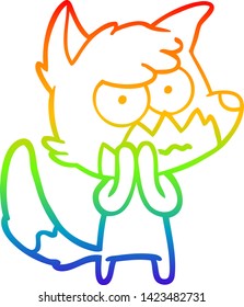 dibujo de una línea de degradado de arco iris de un zorro molesto de dibujos animados