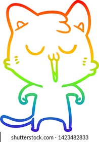 rainbow gradient line drawing of a cartoon cat singing