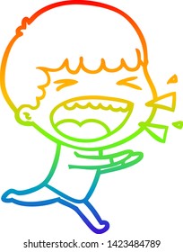 dibujo de una línea de gradiente de arco iris de un hombre riéndose de caricatura