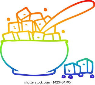 dibujo de una cola de gradiente arco iris de un tazón azucarero de dibujos animados
