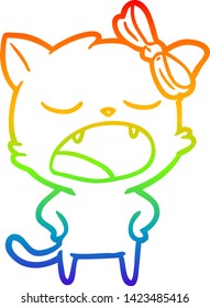 Regenbogengradientenzeichnung einer Cartoon-Gähnen-Katze