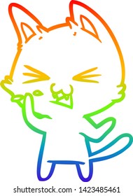Regenbogen-Farbverlauf-Zeichnung einer Cartoon Katze beim Hüssen