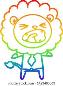 rainbow gradient line drawing of a cartoon lion in business clothes