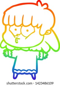 rainbow gradient line drawing of a cartoon whistling girl