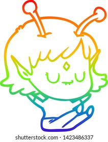 rainbow gradient line drawing of a cartoon alien girl