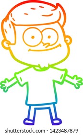 dibujo de una línea de gradiente de arco iris de un hombre feliz con dibujos animados
