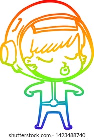 rainbow gradient line drawing of a cartoon pretty astronaut girl