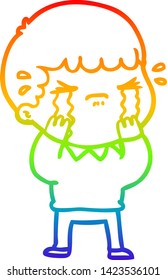 rainbow gradient line drawing of a cartoon man crying