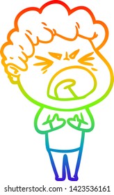 dibujo de una línea de gradiente de arco iris de un hombre furioso de caricatura