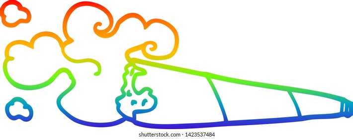 rainbow gradient line drawing of a cartoon smoking joint